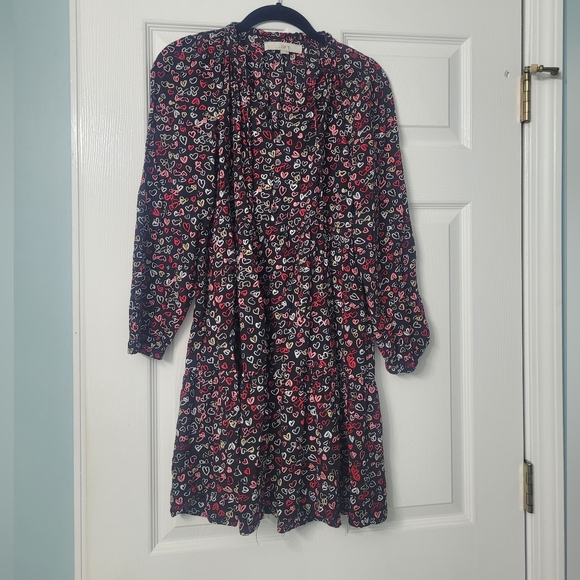 LOFT Black Long Sleeve Dress with Red and Cream Heart Print - Picture 2 of 6
